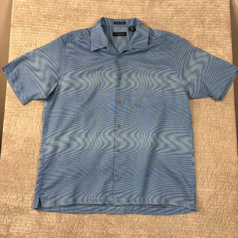 Jhane Barnes Mens XL Blue Wavy Stripe Button Front Shirt Fabric‎ Woven in Japan